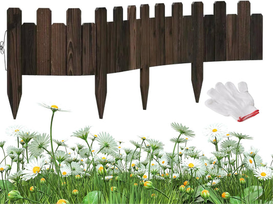Wood Garden Edging Border Wooden Garden Fence No Dig Landscape Edging Lawn Fence Border Decorative Flower Bed Border Courtyards Planting Tree Fence Yard Patio Path Edging - 9" H x 47.3" L (1PACK)