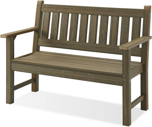 Outdoor Bench, 2-Person Garden Bench, Poly Lumber Patio Bench for Outdoors, Porch, and Park (Light Brown)