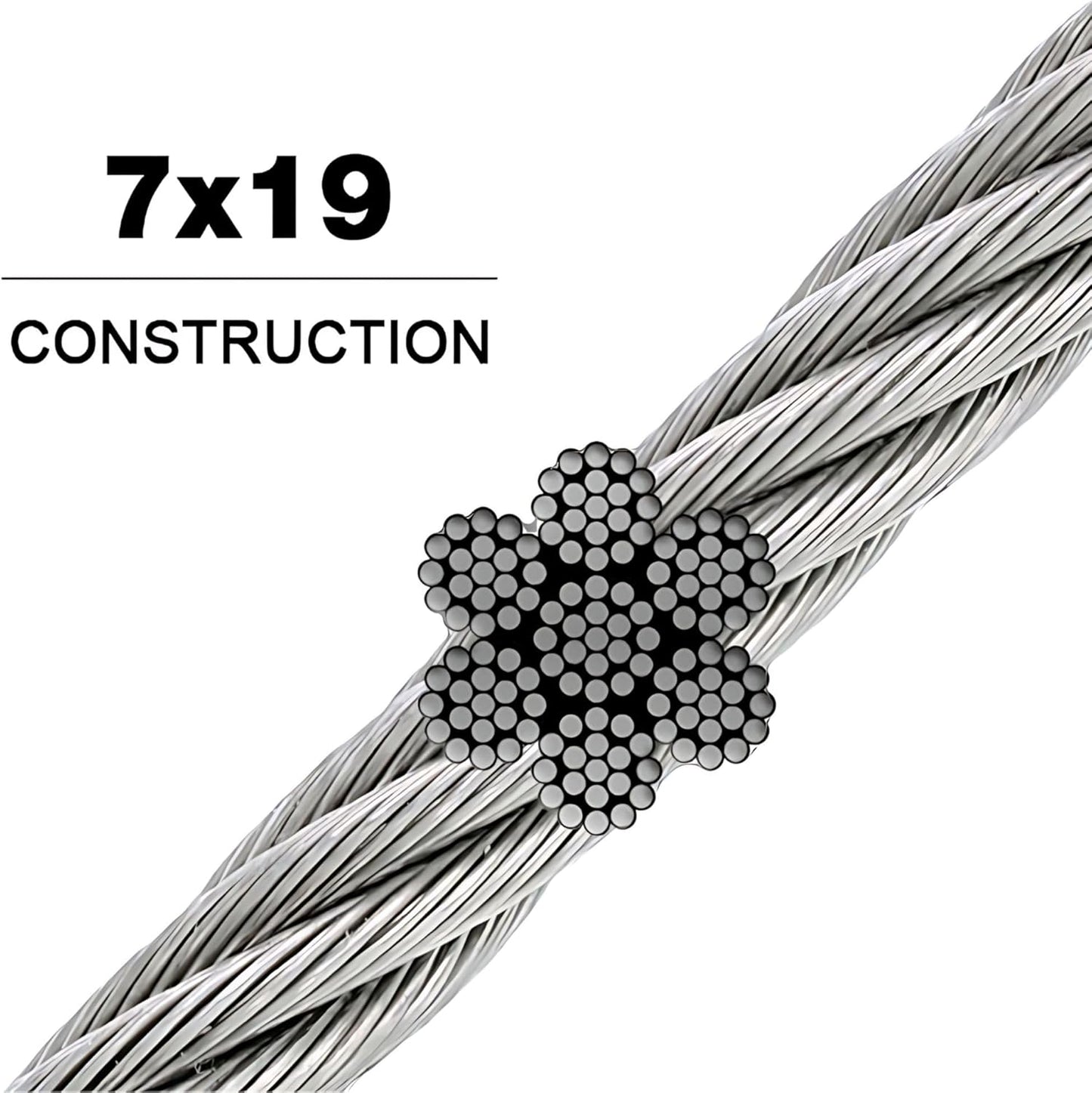 Galvanized Aircraft Cable Wire Rope 3/8" 7x19-50 ft Coil for DIY Cable Decking Railing System, Marine Grade