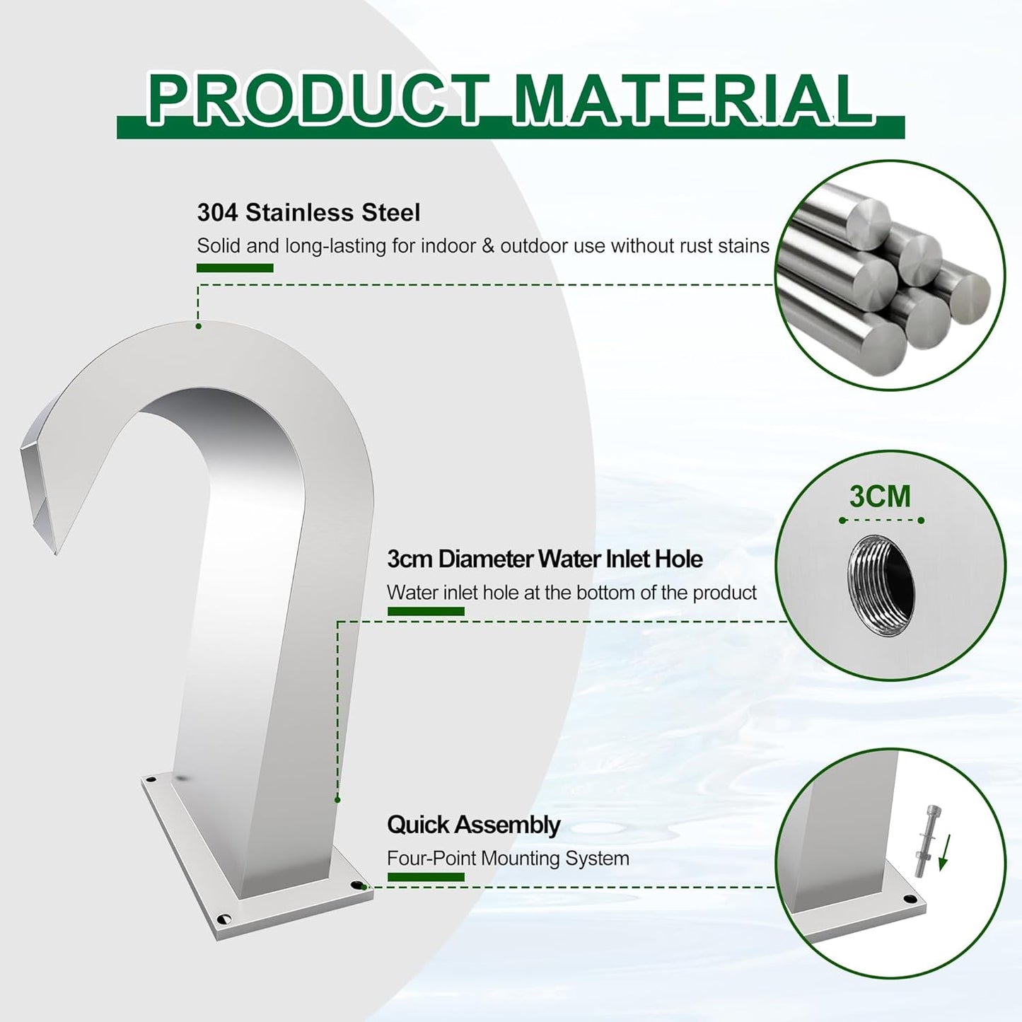 S-Shape Waterfall Spillway Ground Pool Fountain, LONGRUNNEW 304 Stainless Steel Outdoor Water Featur 14.09" x 9.57" x 10.04" for Garden Decor, Landscape Accents & Patio Pond Water Feature-Small