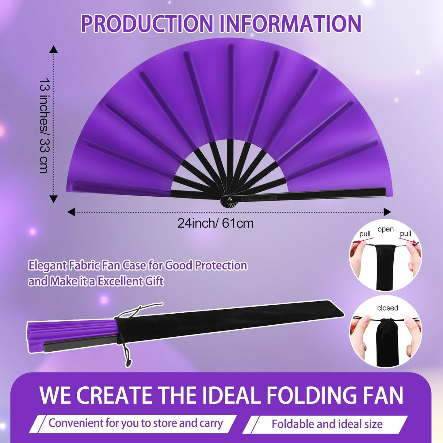 Blulu 4 Pcs 13 Inch Large Folding Hand Fans for Line Dancing Big Clapping Popping Raves Fans Bulk for Dancing Boots on The Ground Festival Party Decoration(Classic Style, Purple)