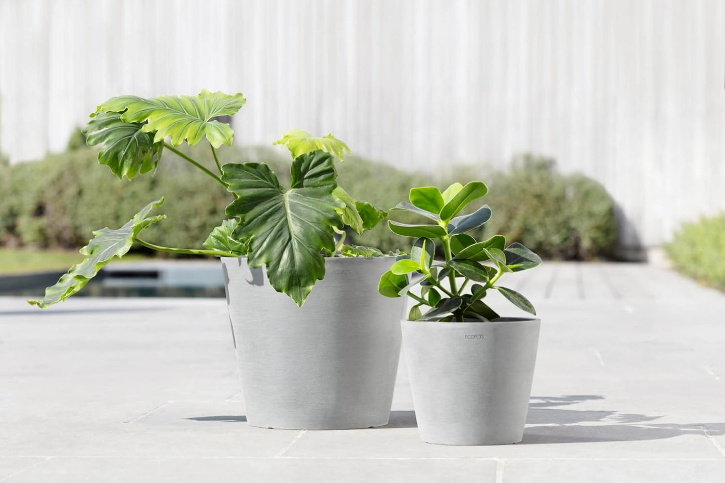 Ecopots Amsterdam Durable Modern Round Indoor/Outdoor Recycled-Based Composite Flower Pot Planter, White Grey, 10"