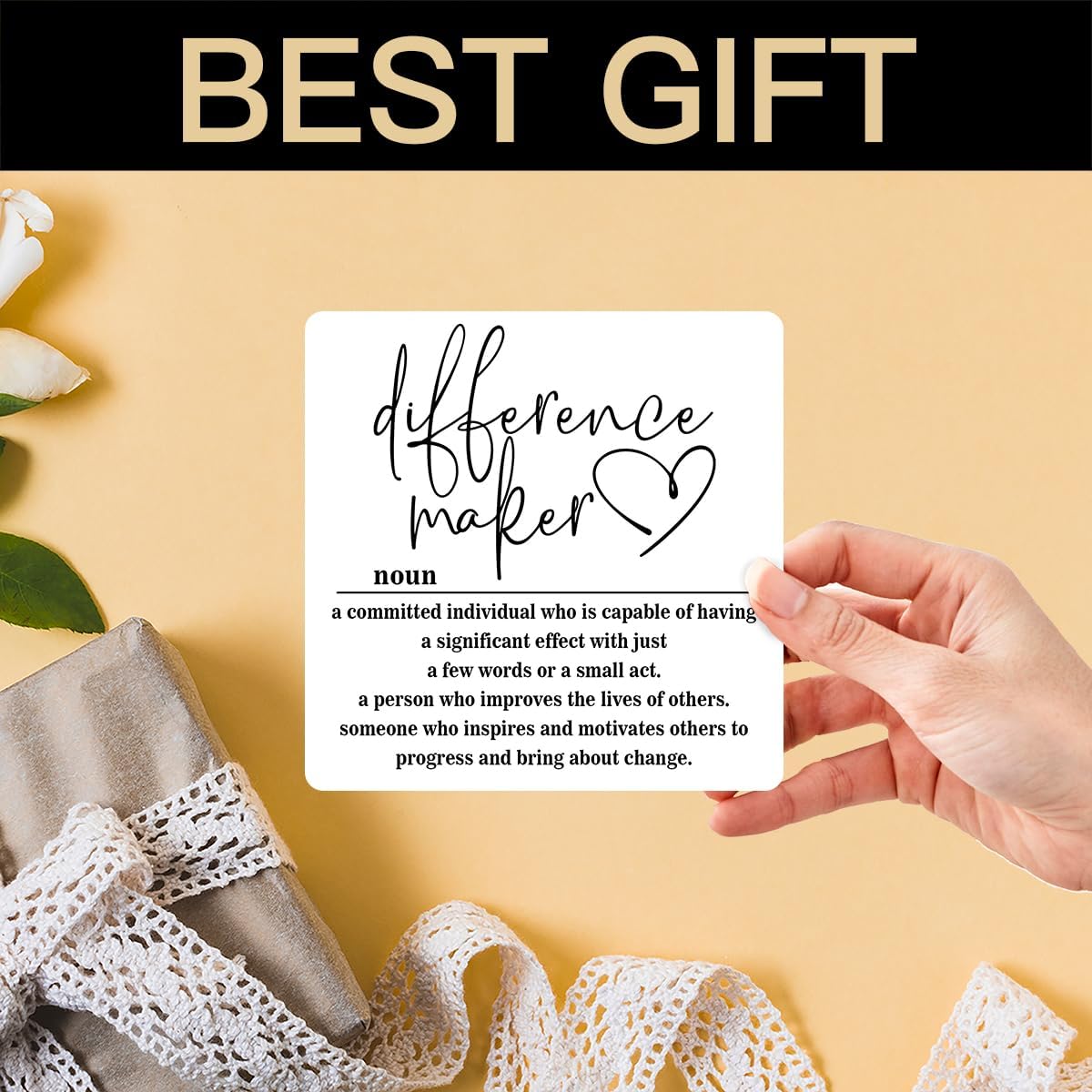 Wooden Table Sign Gift Difference Maker Definition Desk Decor Wood Plaque With Stand Unique Gift Ideas for Boss Women Best Mom Coworker Teacher Office(White)-A02