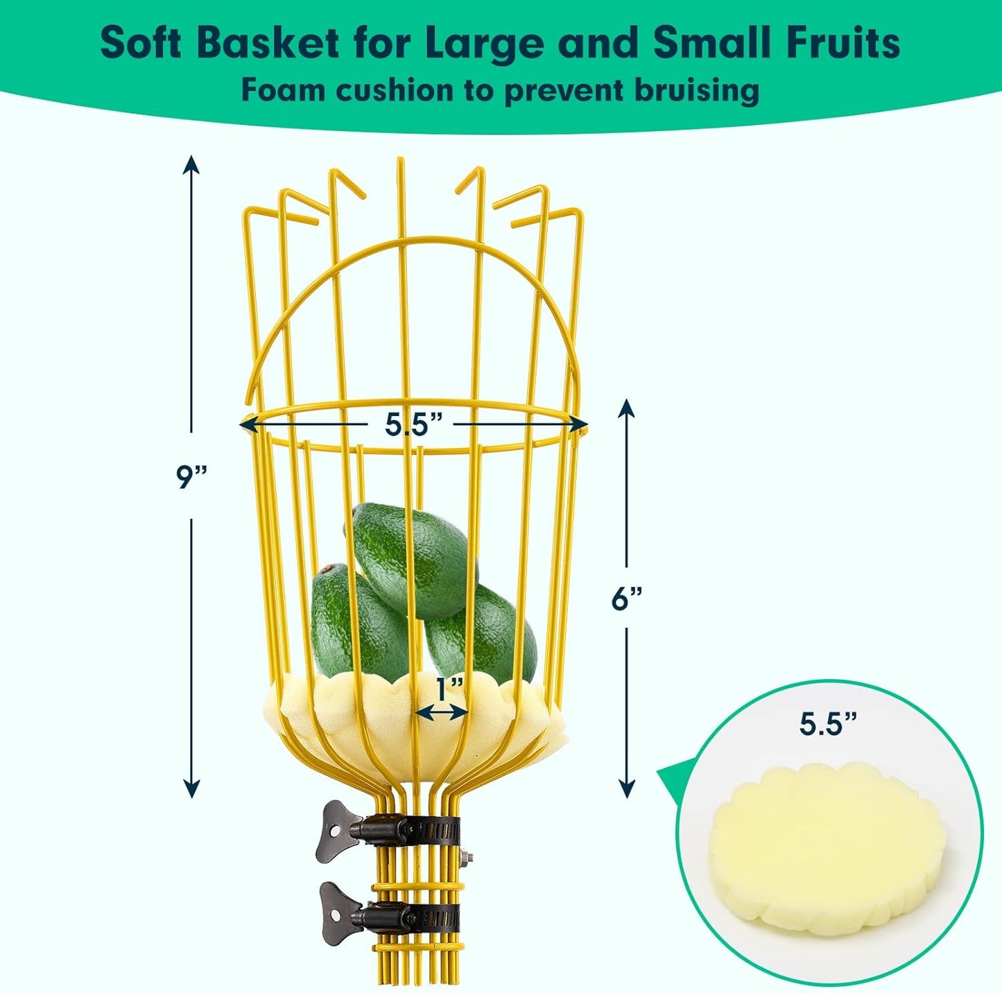 Fruit Picker Pole with Basket,8FT Long Heavy Duty Mango Picker Tool with Adjustable Fruits Picking Pole, Fruits Picking Grabber for Lemon,Apple,Almonds,Avocados