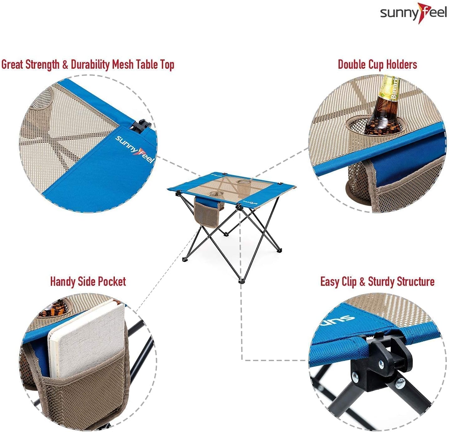 SUNNYFEEL Outdoor Folding Table | Lightweight Mesh Compact Camping Table, Roll Up Top 2 People Portable Camp Tables with Carry Bag for Picnic/Cooking/Beach/Travel/BBQ