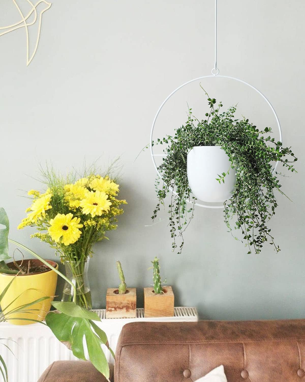 Hanging Planter Indoor Modern Boho Plant Pot Metal Wall and Ceiling Plant Holder, Mid Century Minimalist Flower Pot for Hanging Plants(White)