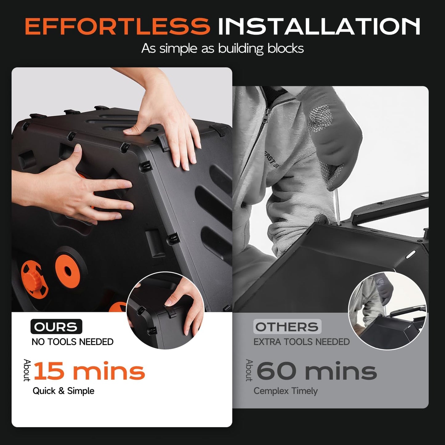 Compost Bin Outdoor 45 Gallon/170L, Fast Assemble Compost Tumbler, 360°Rotating Dual Chamber Large Composter for Outside, Garden, Backyard, and Yard