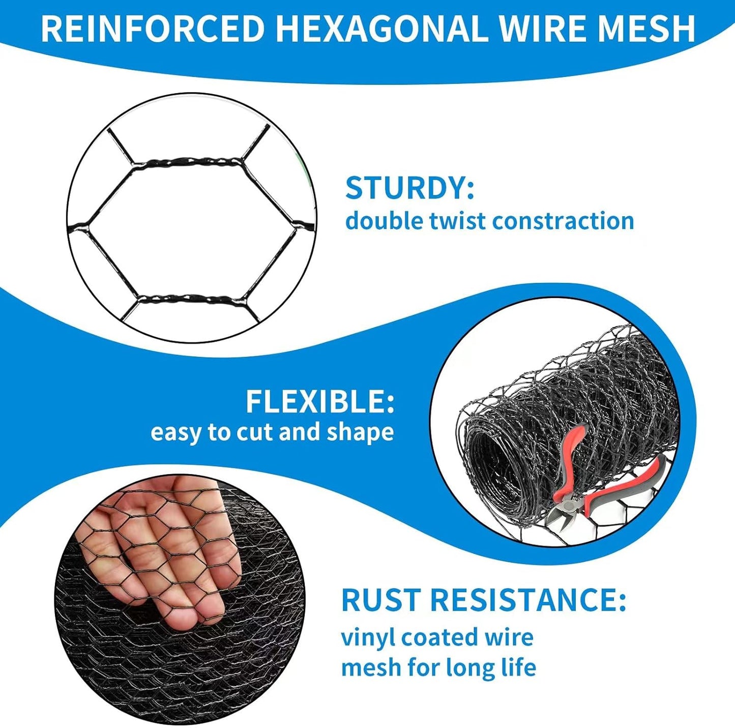 36'' x 150' Black Chicken Wire Mesh Fence, 20 Gauge Galvanized Poultry Netting and 1 inch Garden Mesh Fence Roll, Chicken Wire for Floral Arrangements/Crafts/Farm/Livestock/Pet Protection