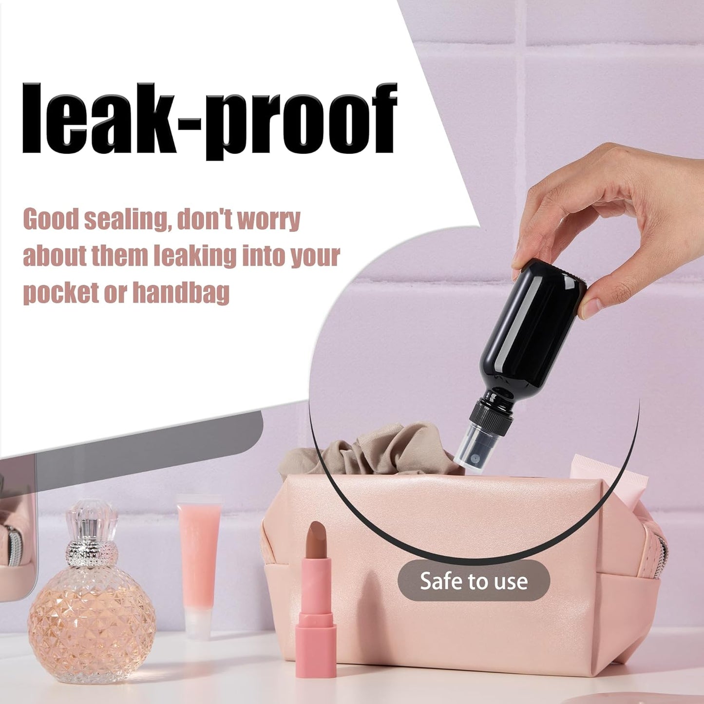 2 oz Glass Spray Bottles, Reusable Fine Mist Sprayer Small Spray Bottle, Leak-Proof Design, Perfect for Travel, Skin Care, Perfumes, Botanical, Cleansing (Black, 2oz-12pcs)