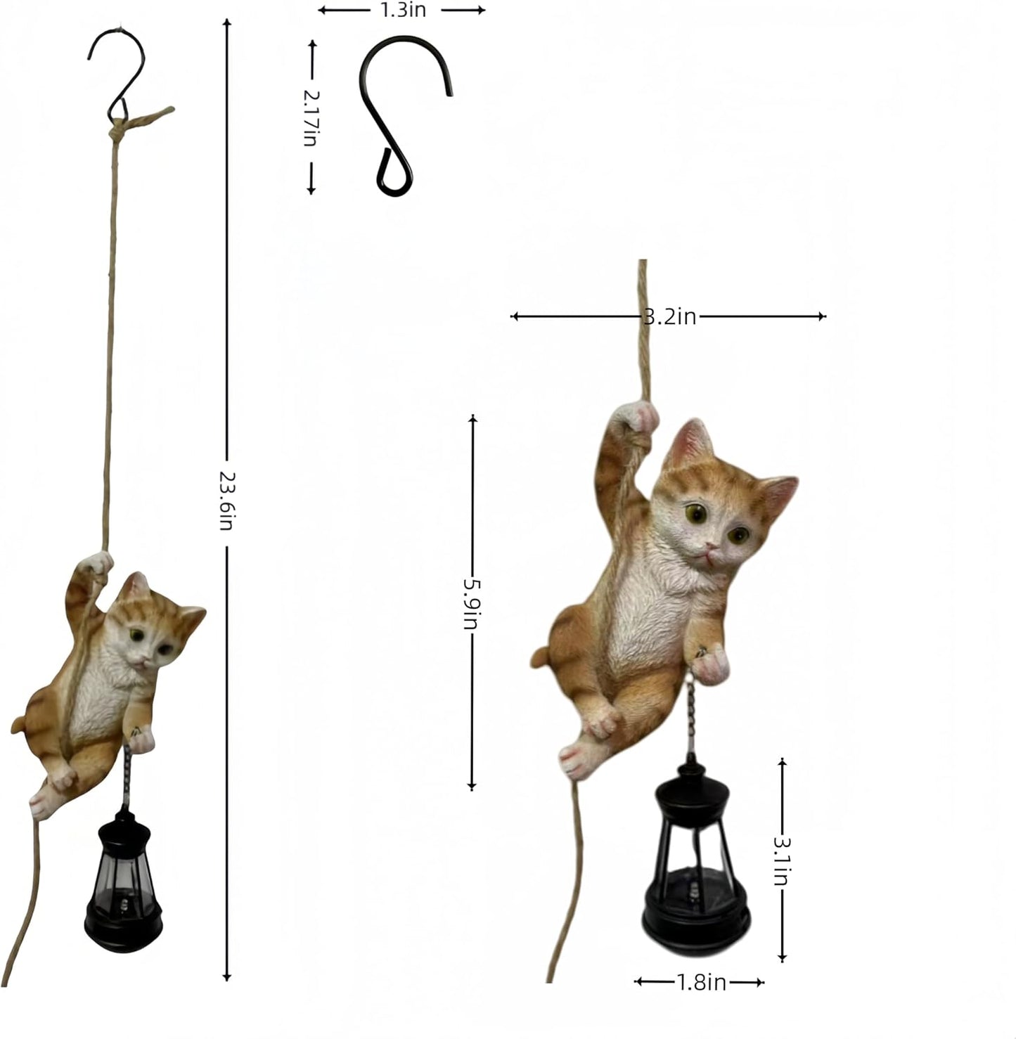 Cat Garden Decor Outdoor Statues Resin Climbing Twine with LED Light Waterproof Hanging Animal Figurine for Garden Wall Balcony Tree Decoration Gift