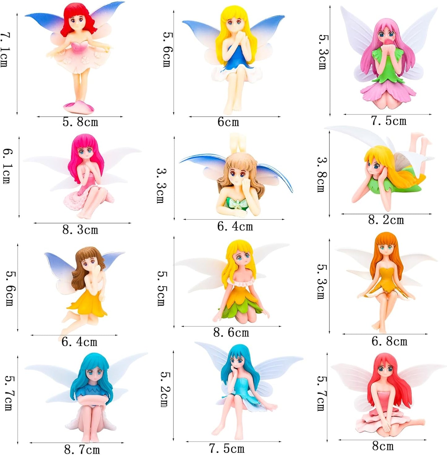 ONEST 12 Pieces Miniature Fairy Garden Accessories Small Fairy Figurines Hand Painted Fairies Figures Girl Fly Wing Figurines for Car Decor Fairies Garden Flower Pot Birthday Cake Topper