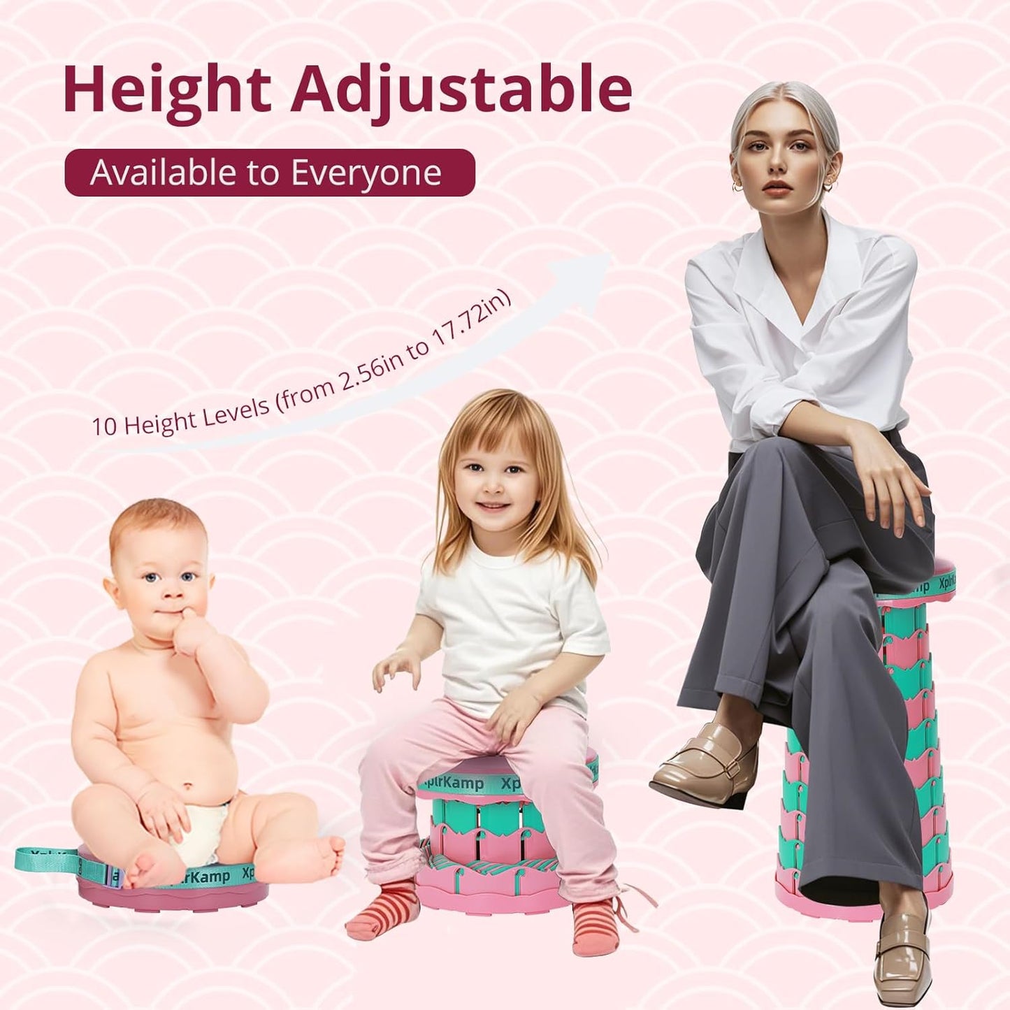 Retractable Folding Stool - Heavy Duty 400 lb Collapsible Portable Stool for Camping, Hiking, Fishing, Indoor/Outdoor with Non-Slip Base and Lightweight Design (Pink Green, 1-Pack)