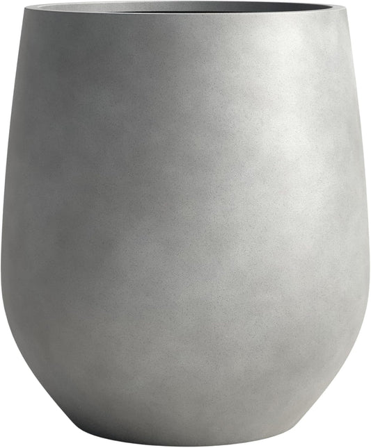 DTY Signature Mount Wilson Lightweight and Durable Modern Fiberstone Tapered Planter for Indoor Outdoor Drainage Hole & Rubber Plug Weather Resistant, 21.7" H x 20" Dia,15.7" Opening - Large, Gray