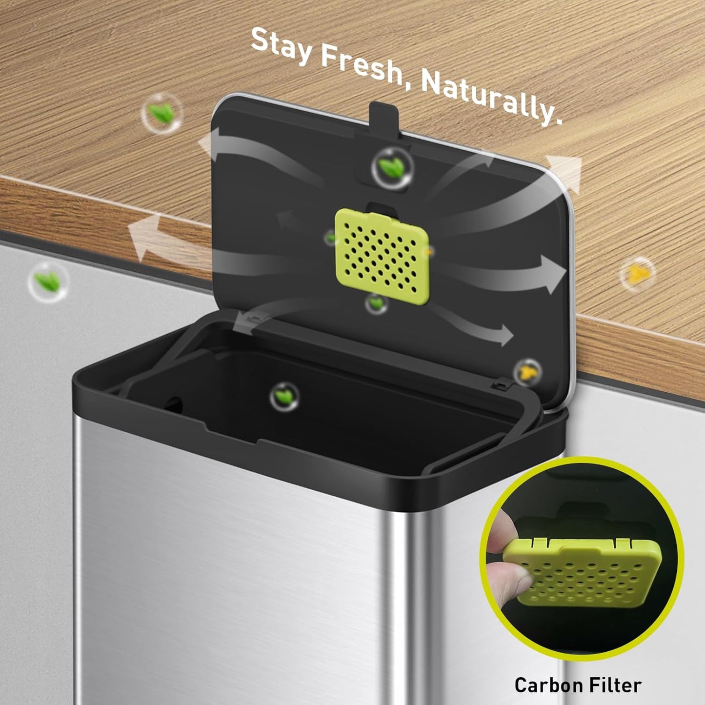 EKO Kitchen Compost Bin, 7L / 1.85 Gal Stainless Steel with Removable Inner Bucket and Deodorizer Compartment, 2-in-1 Countertop Compost Bin with Lid, Food Waste Caddy for Kitchen (MMT & Black Finish)