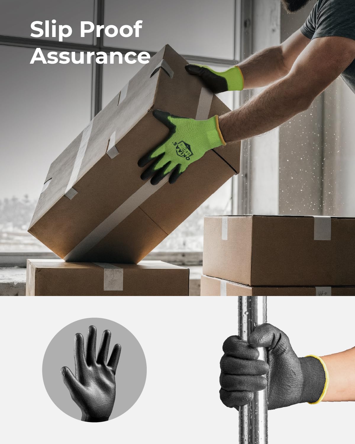 OKIAAS Work Gloves for Men，Ultra Thin and Lightweight Working Gloves with Grip, 12 Pairs Bulk Pack Construction Gloves with Polyurethane Coating, Safety Gloves for Light Duty Work (Blue, X-Large)