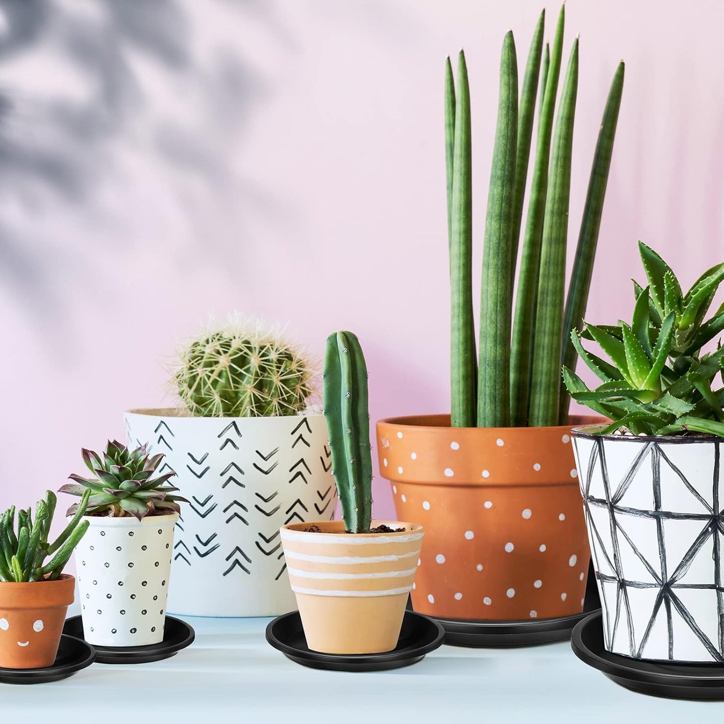 16 Pack Plastic Plant Saucer Black Pot Saucers Round Water Tray Thick Drip Trays for Potted Flower Pan Plant Drainage for Indoor Outdoor Garden, 4 Inch, 6 Inch, 8 Inch, 10 Inch