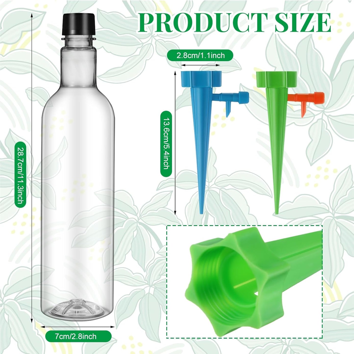 16 Set Plant Watering Devices with Self Watering Spikes and 26 oz Plastic Bottles Plant Waterer Devices with Adjustable Control Valve Switch Indoor Outdoor (Clear)