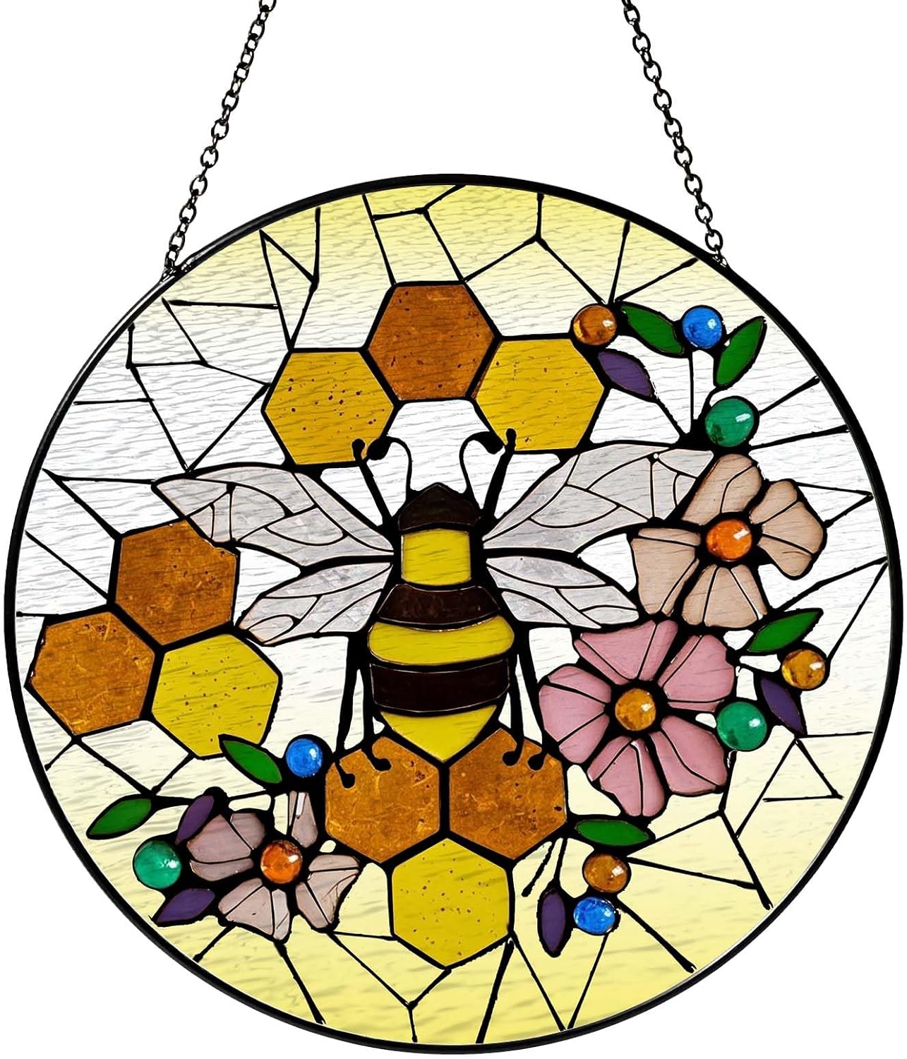 Honeycomb Sun Catcher Stained Glass Window Hanging Gifts for Women Bee Wall Decor Handmade Sun Catcher Decoration for Home Garden Housewarming Gifts