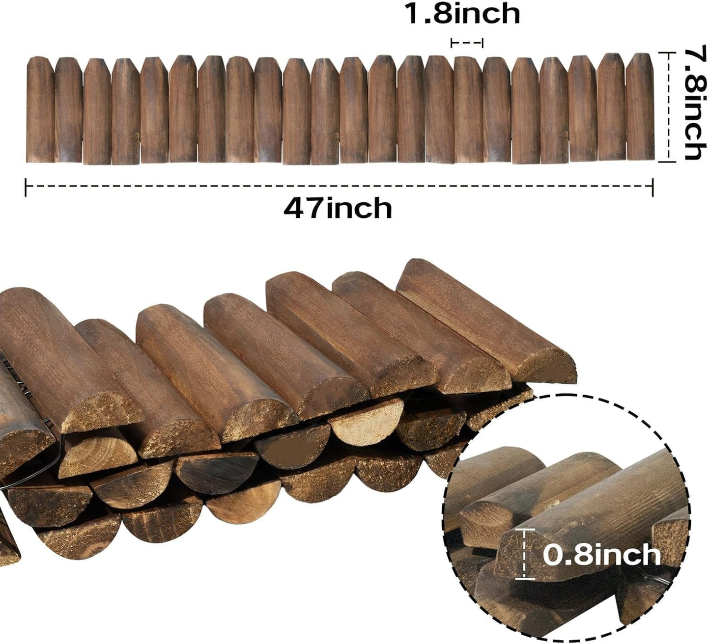 Wood Garden Edging, Wooden Fence Border Decorative Small Picket Panels for Flower Bed Barriers and Landscape Fencing (6 Pack)