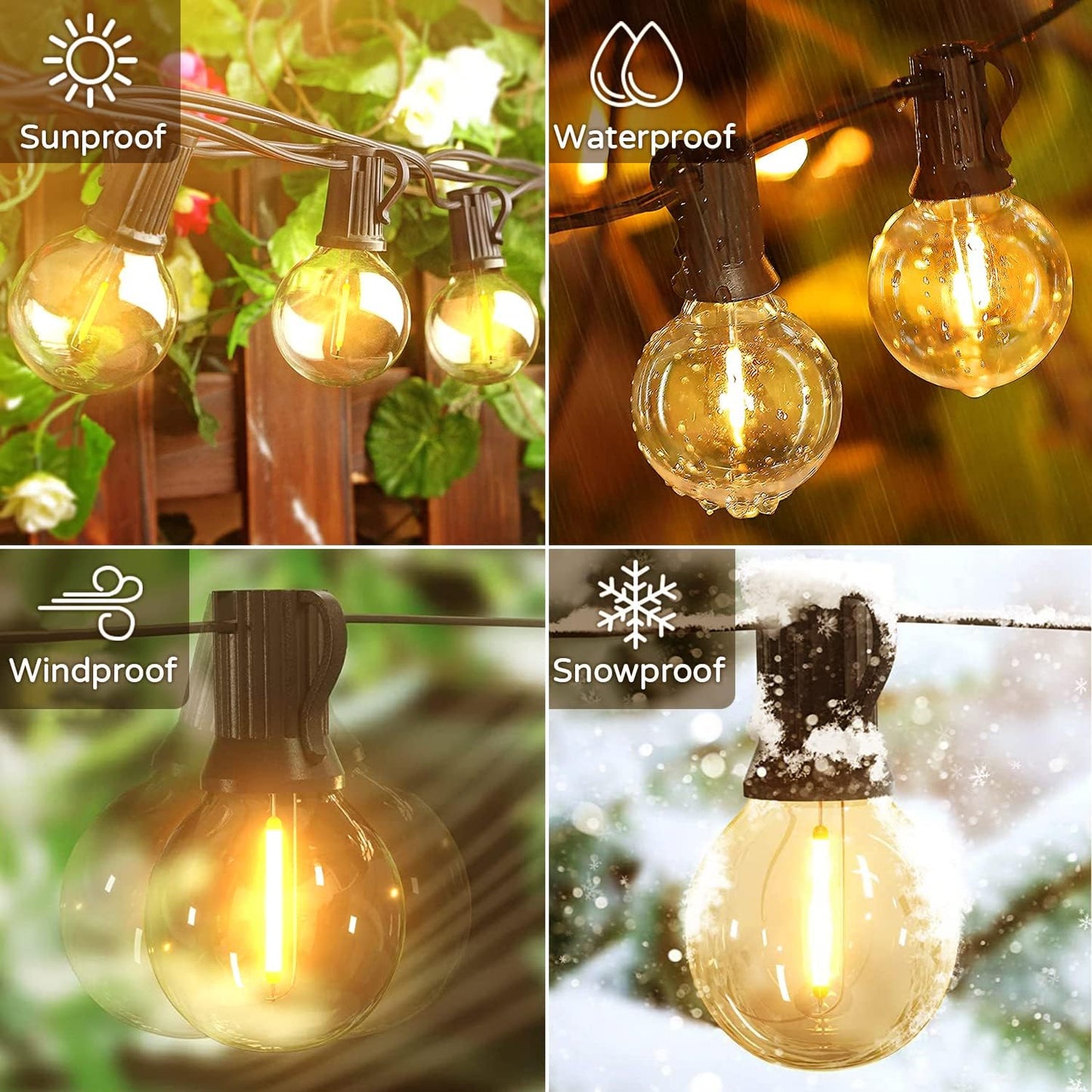 OHLUX Outdoor String Lights, 55FT Shatterproof LED Patio Lights with 26 Dimmable Plastic G40 Bulbs, 2200K Waterproof Connectable Hanging String for Backyard, Cafe, Porch, Deck, E12 Base
