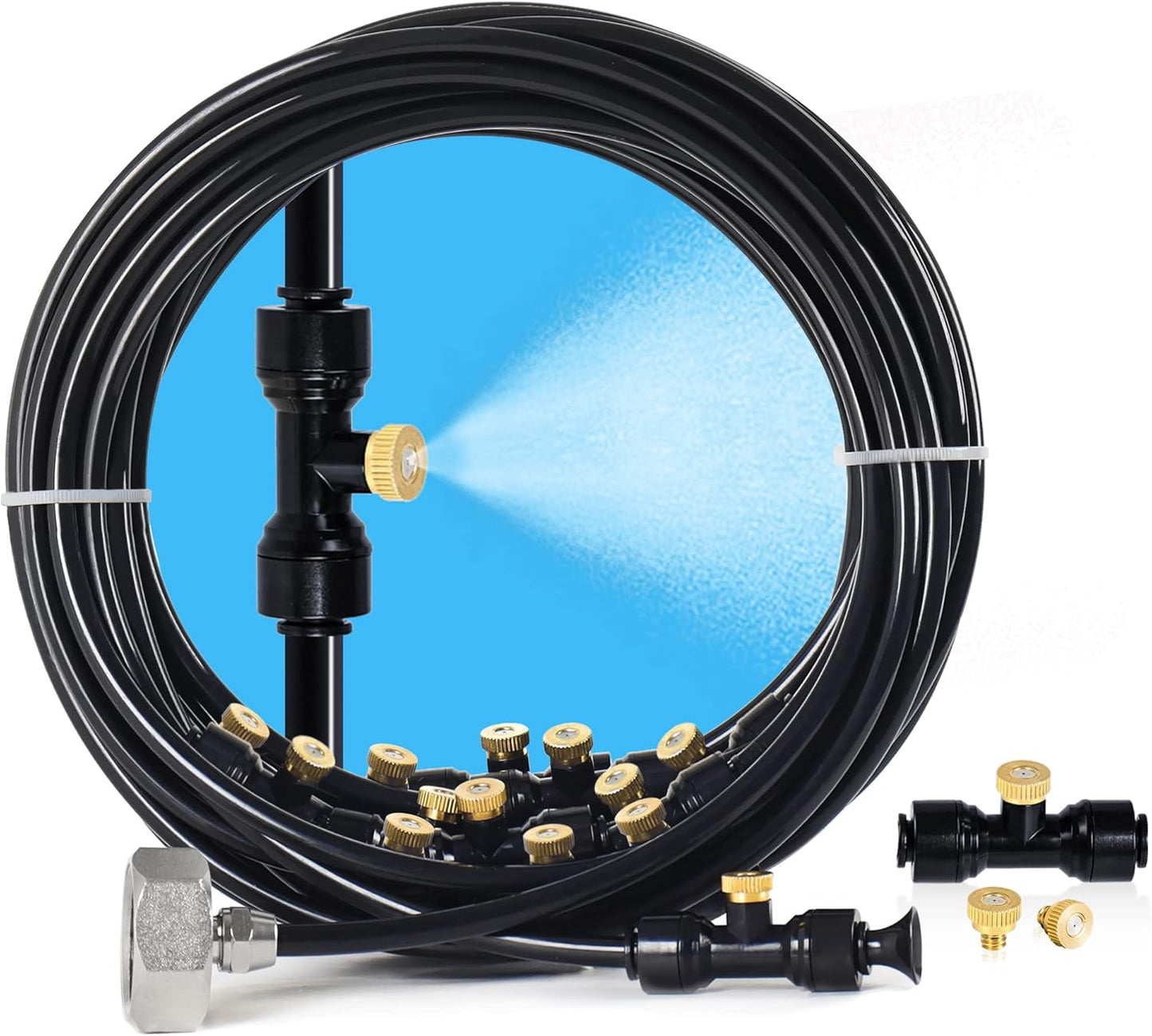Bonviee Misters for Outside Patio - 59FT Misting Cooling System with 20 Brass Nozzles and 3/4" Adapter, 18M DIY Outdoor Misters Kit for Garden, Greenhouse, and Patio Cooling