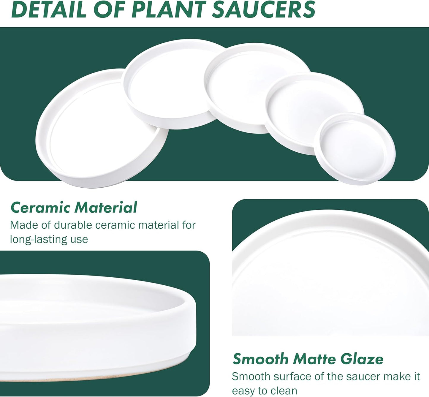 D'vine Dev Modern Round 3.7 Inch Ceramic Plant Pot Saucer, Planter Pot Drainage Tray for Indoor Plants, Set of 4, Matte White, 97-T-A-11