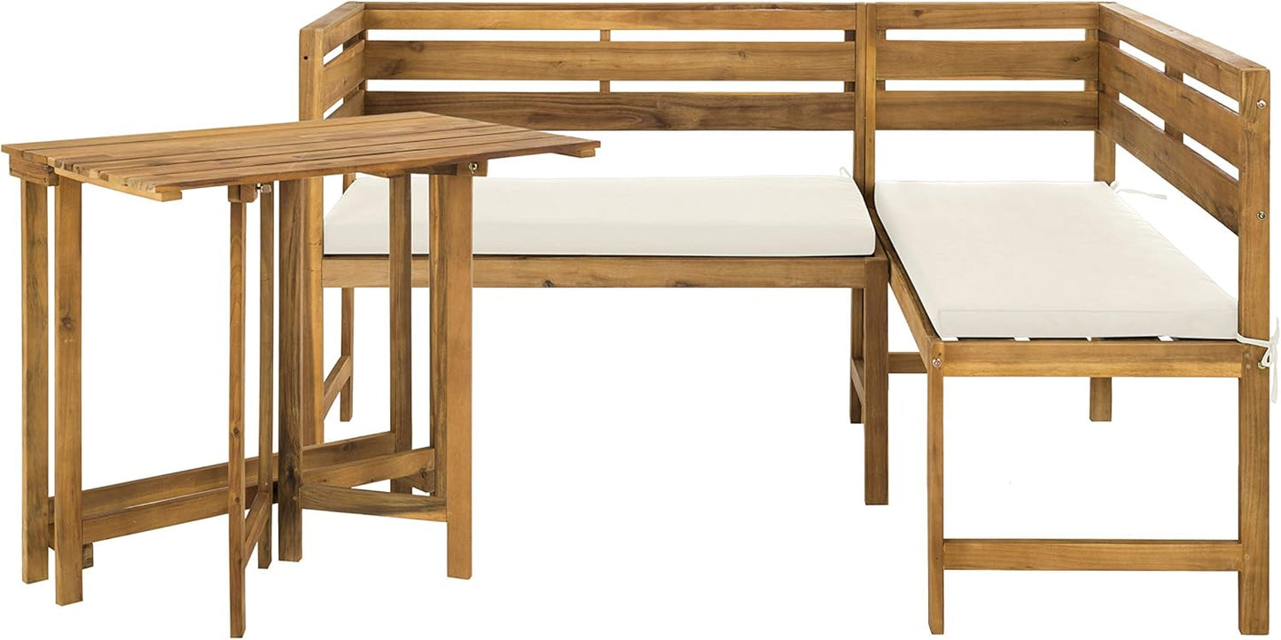 SAFAVIEH PAT6754A Collection Wilton Teak and Navy Balcony Corner Lounge Outdoor Set