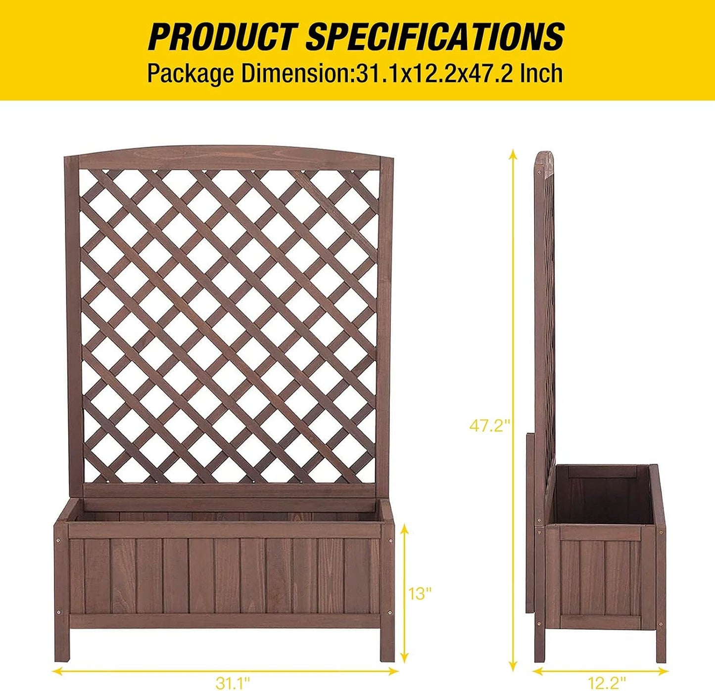 Garden Planter Box with Trellis Raised Garden Bed Outdoor for Climbing Plants, Flowers, High Capacity