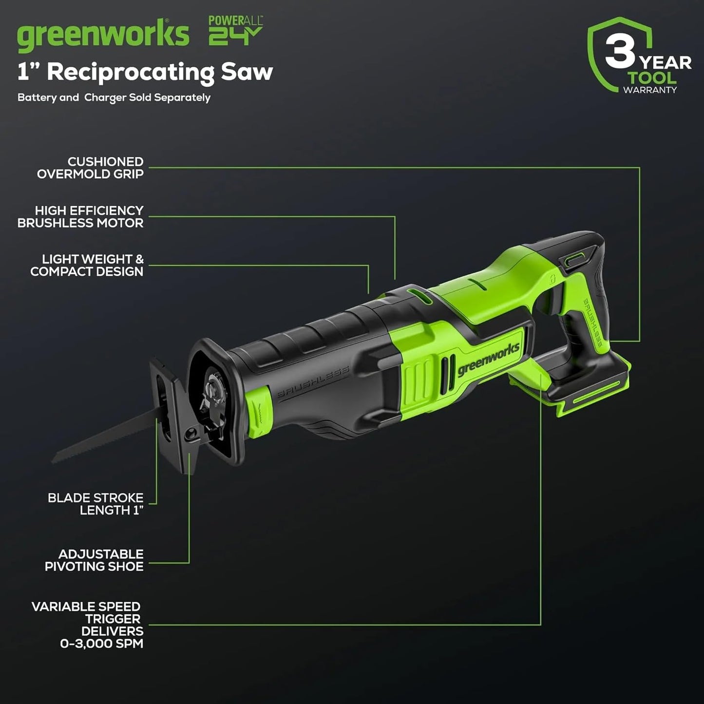 Greenworks 48V (2x24V) Electric Lawn Mower Combo Kit - 20" Mower, 12" String Trimmer, 320 CFM Blower, 1/2" Drill, 1/4" Impact Driver, 1-1/8" Reciprocating Saw - 5 Batteries, 3 Chargers, 3-Yr Warranty