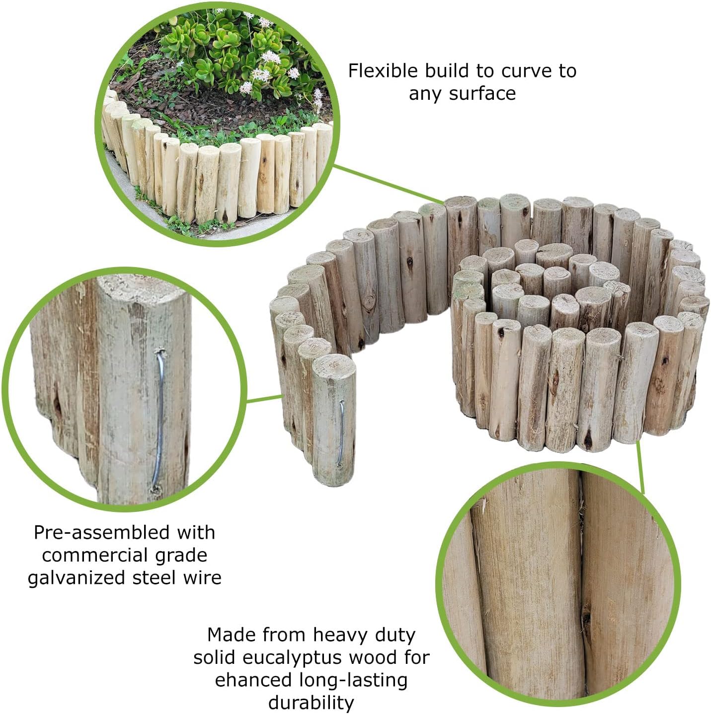 FOREVER BAMBOO Natural Eucalyptus Wood Solid Log for Landscaping Edging Lawn Garden Fence Borders 72 in L x 6 in H x 1.25 in D