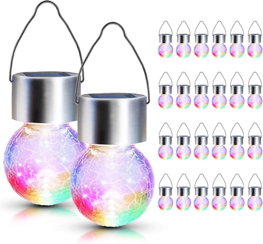 GIGALUMI 24 Pack Solar Outdoor Lights, Solar Hanging Lights for Christmas Decoration-Cracked Glass Solar Lights Outdoor Waterproof for Garden, Yard, Fence, Tree(Color Changing)