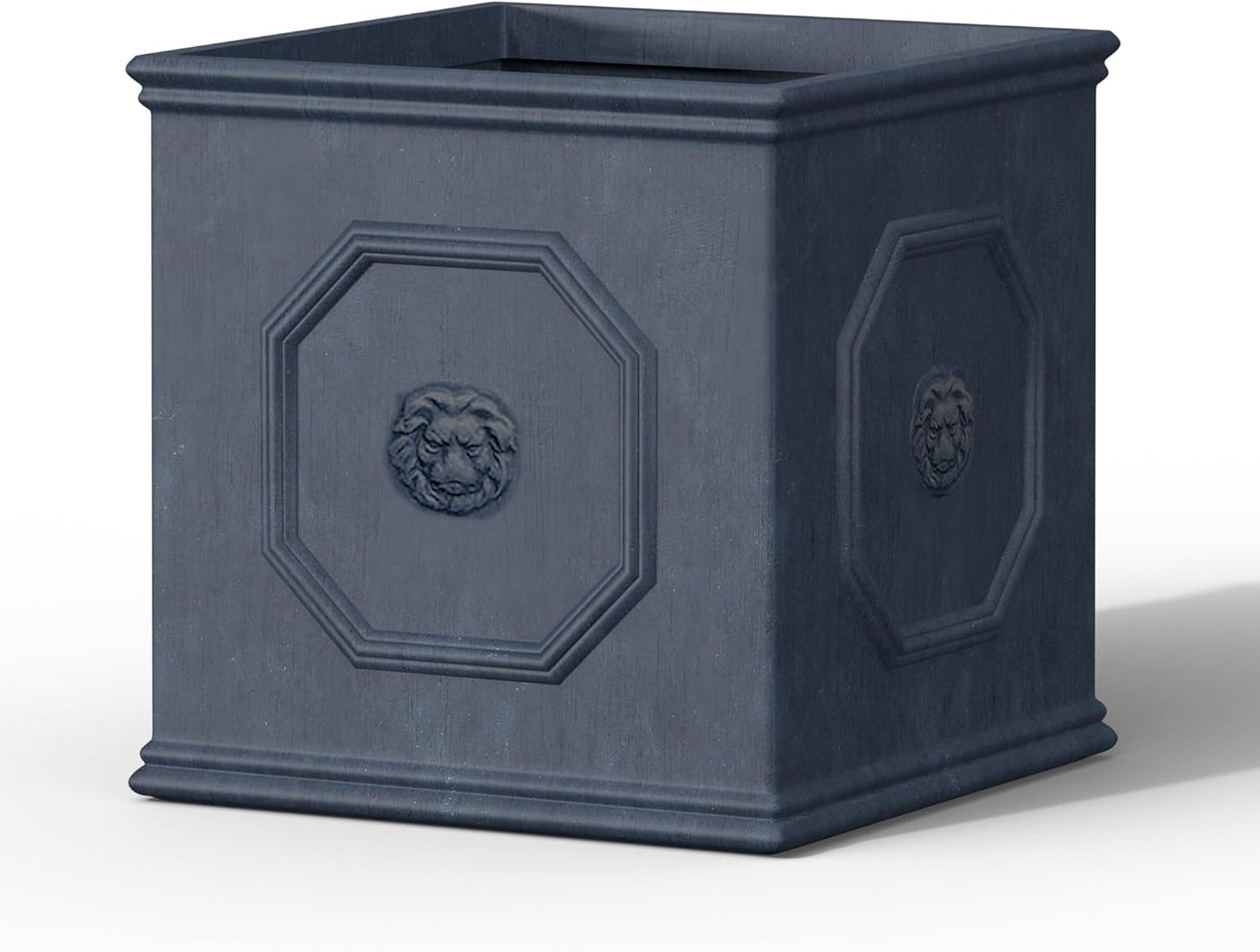 Kante Square Lion Head Concrete Planter, Classic English Style Plant Pot with Drainage Hole and Rubber Plug for Indoor Outdoor Garden Patio Home, 12.6"x12.6"x12.6" Gravel Gray