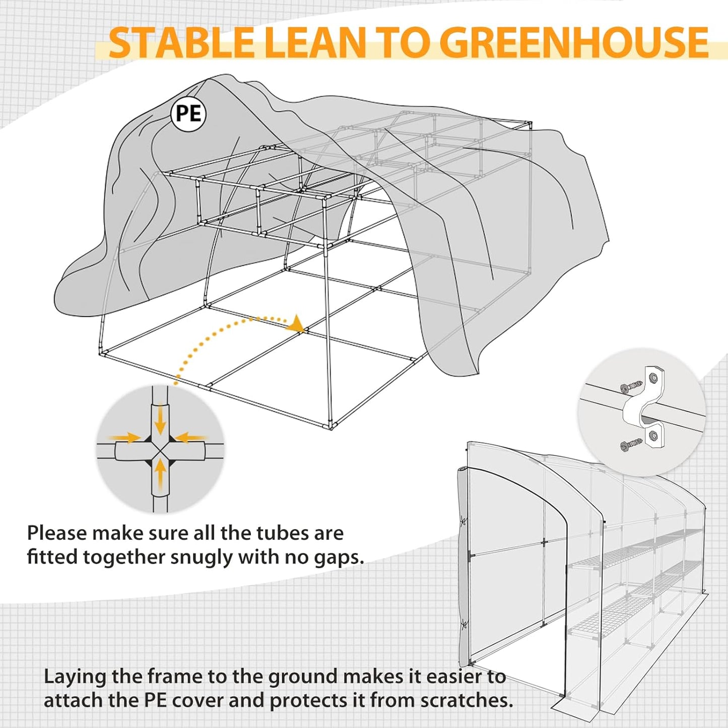 EAGLE PEAK 3 Tier Lean to Portable Greenhouse, Heavy-Duty Indoor & Outdoor Garden with Wire Shelves, 2 Roll-Up Zipper Doors, Easy Assembly, 120"x60"x84" Clear/White PE Cover