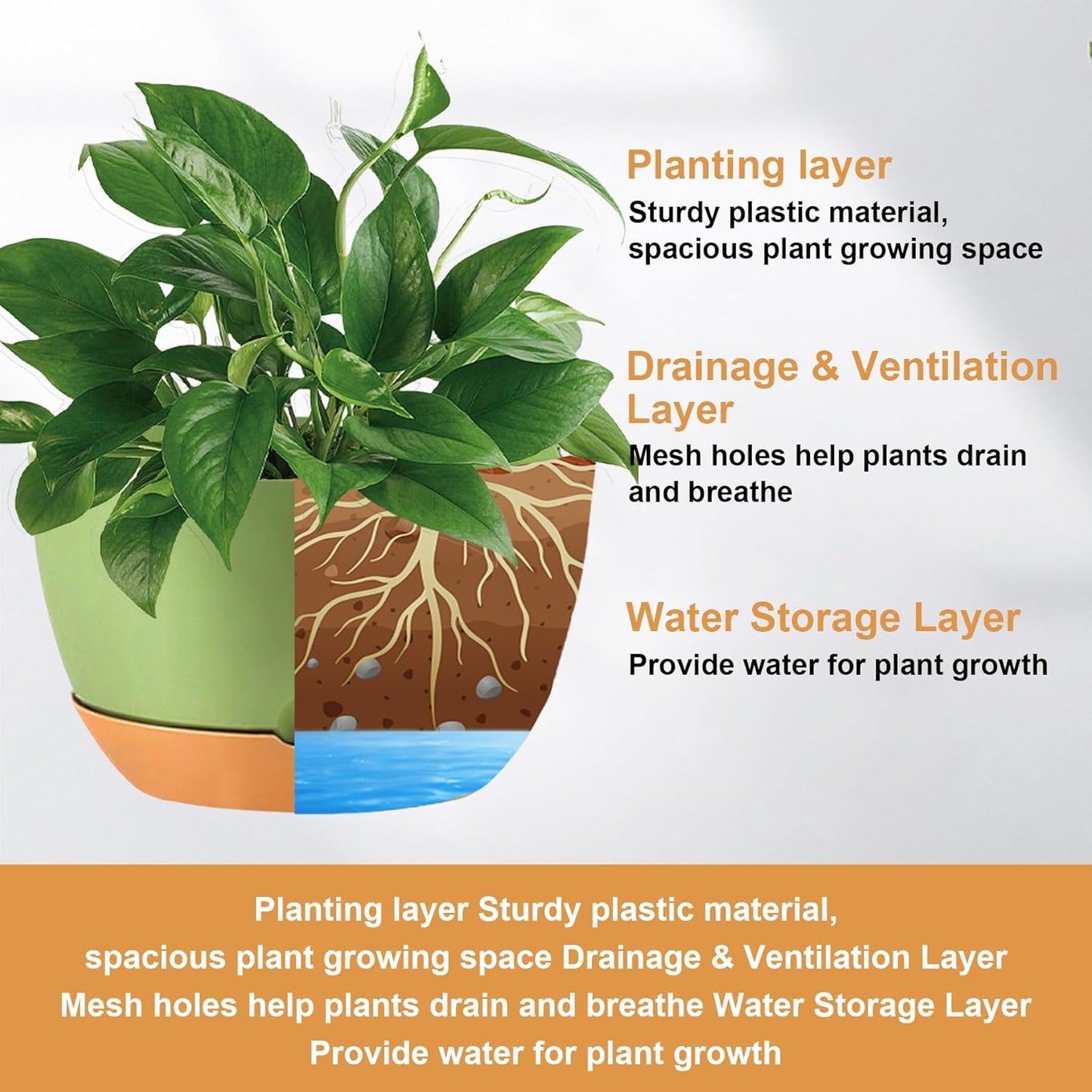 10 Inch Self Watering Hanging Pots, 3 Pack Hanging Planters