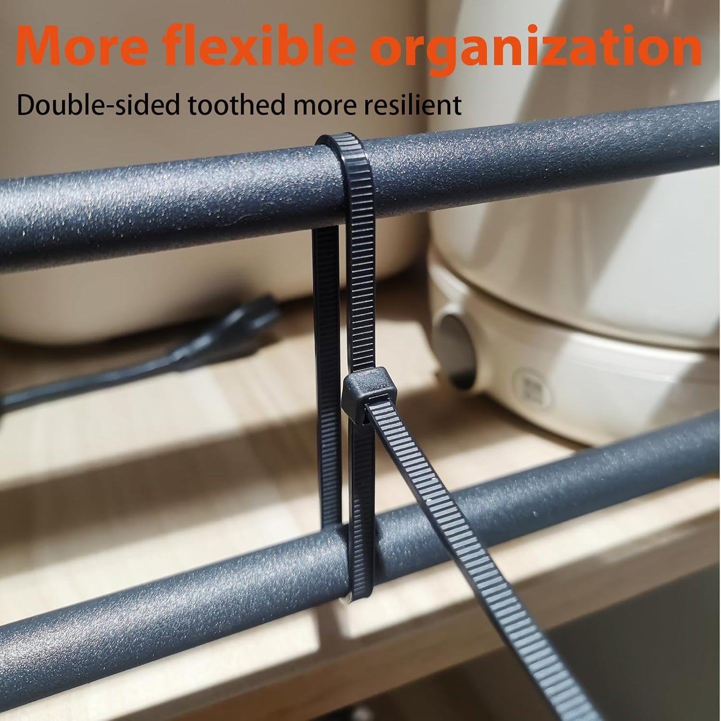 8 Inch Zip Ties Double Sided Toothed (Bulk 2X1000 Pack Black),65lbs Tensile Strength Heavy Duty Cable Wire Ties with Self-Locking Adjustable Nylon Tie Wraps for Indoor Outdoor (Patented Design)