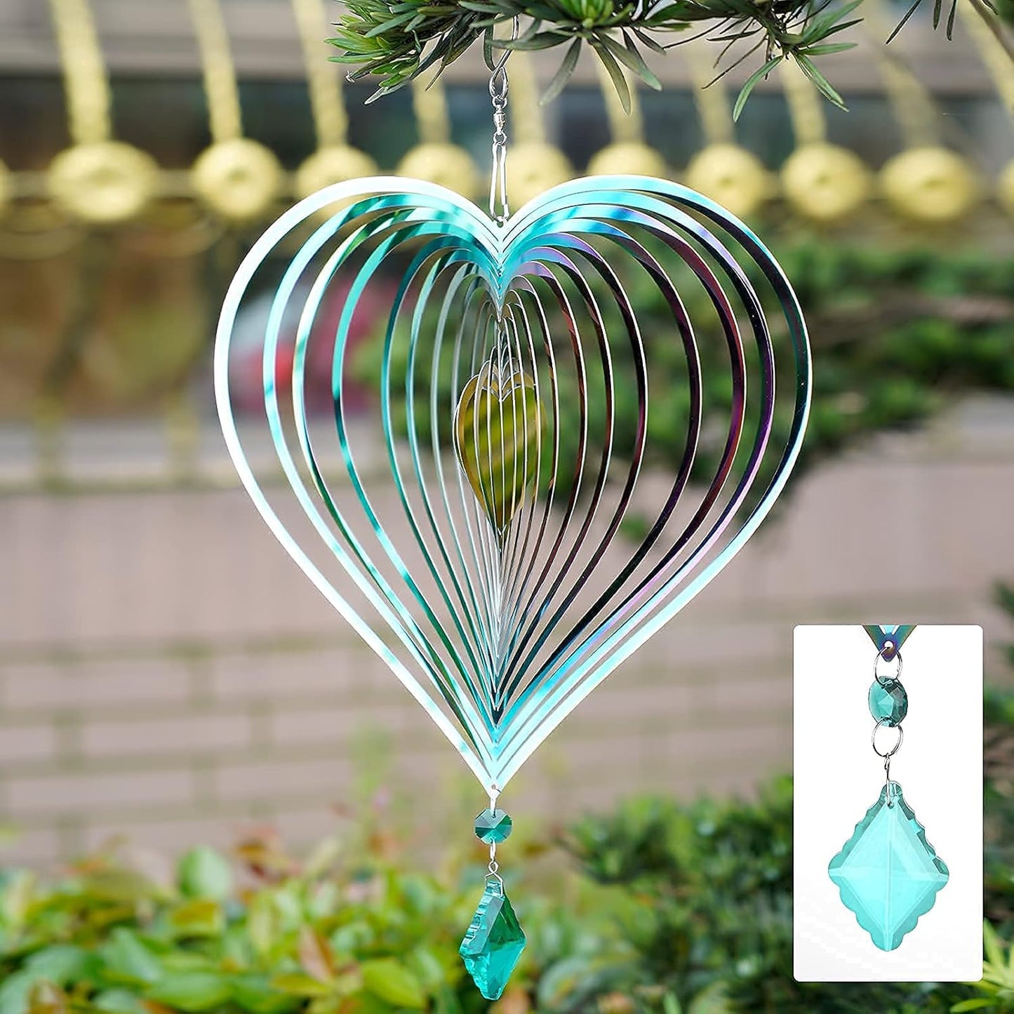 Wind Spinner, Hanging Wind Sculptures,Wind Spinners for Yard and Garden Decor,Yard Decorations Outdoor,Hanging Art Ornaments for Garden Yard Balcony Decor (Rainbow Heart)