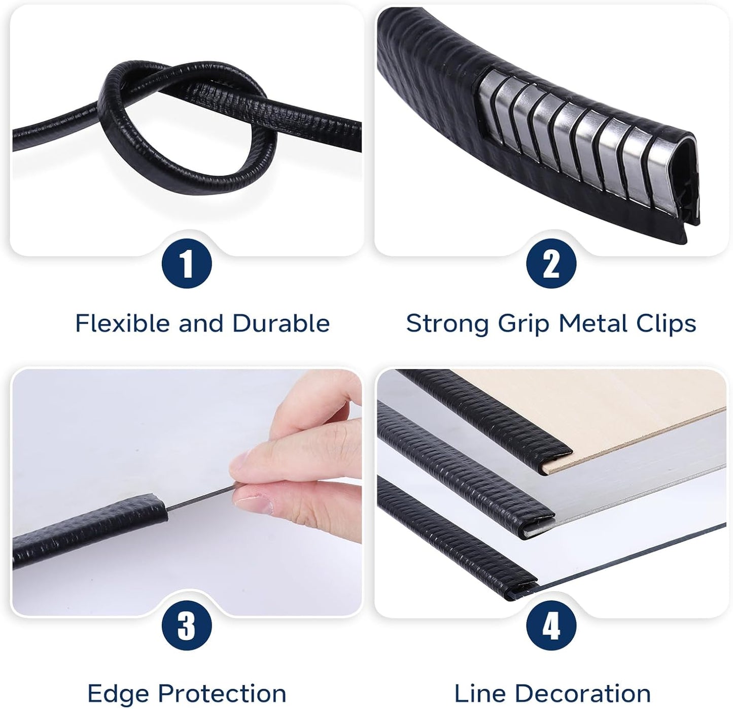 Rubber Edge Trim, U Channel Edge Trim with Metal Clips Edge Guard Protector, PVC Rubber Seal Strip for Sheet Metal, Car Doors, Hatches, Table Corners, Fit 3/64" to 1/4"(1.2mm-6.4mm), 16Ft, White