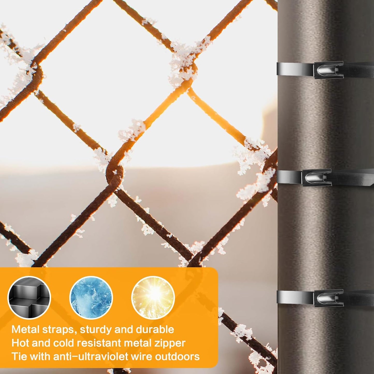 Metal Zip Ties 11.8 inch 100pcs 304 Stainless Steel Zip Ties Heavy Duty Multi Purpose Self Locking Cable Ties for Outdoor, Fence, Garden, Farm Automotive Applications Like Exhaust Packaging etc