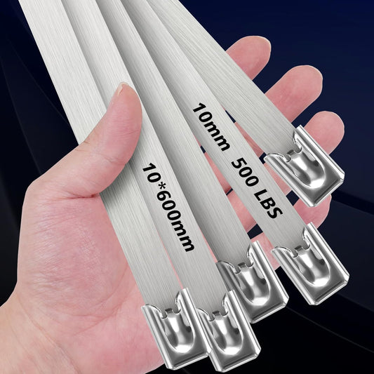 24 Inch Metal Cable Zip Ties, Stainless Steel Zip Ties Long,500 Lbs Heavy Duty Self-Locking Strap Ties, Steel Cable Tie, 40 PCS Strength for Exhaust Wrap, Garden Ties, Outdoor UV Resistant Cable Ties
