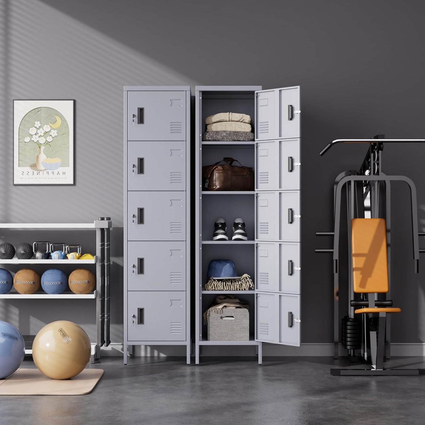 Metal Locker with Lock and Ventilation Holes,Metal Storage Locker with Business Card Slot for Home,Gym,Garage,School,Office,66" H x 15.8" W x 15.8" D Assembly Required,Dark Grey