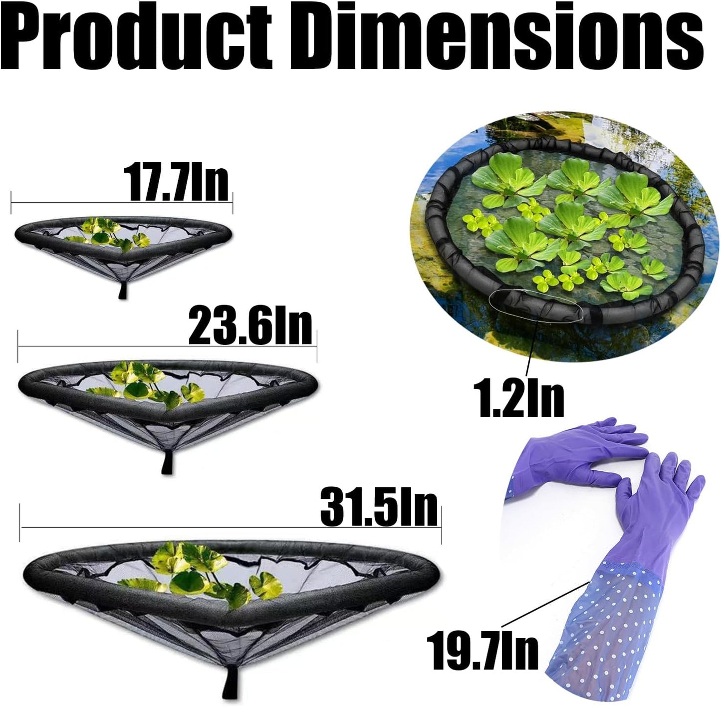 2Pack Round Floating Flora Fish Barrier-23.6Inch Black Pond Plant Protector, Floating Island/Planter Pond,UV Resistant Net to Shield Floating Plant(Lotus/Water Lilies)from Koi, with Waterproof Gloves