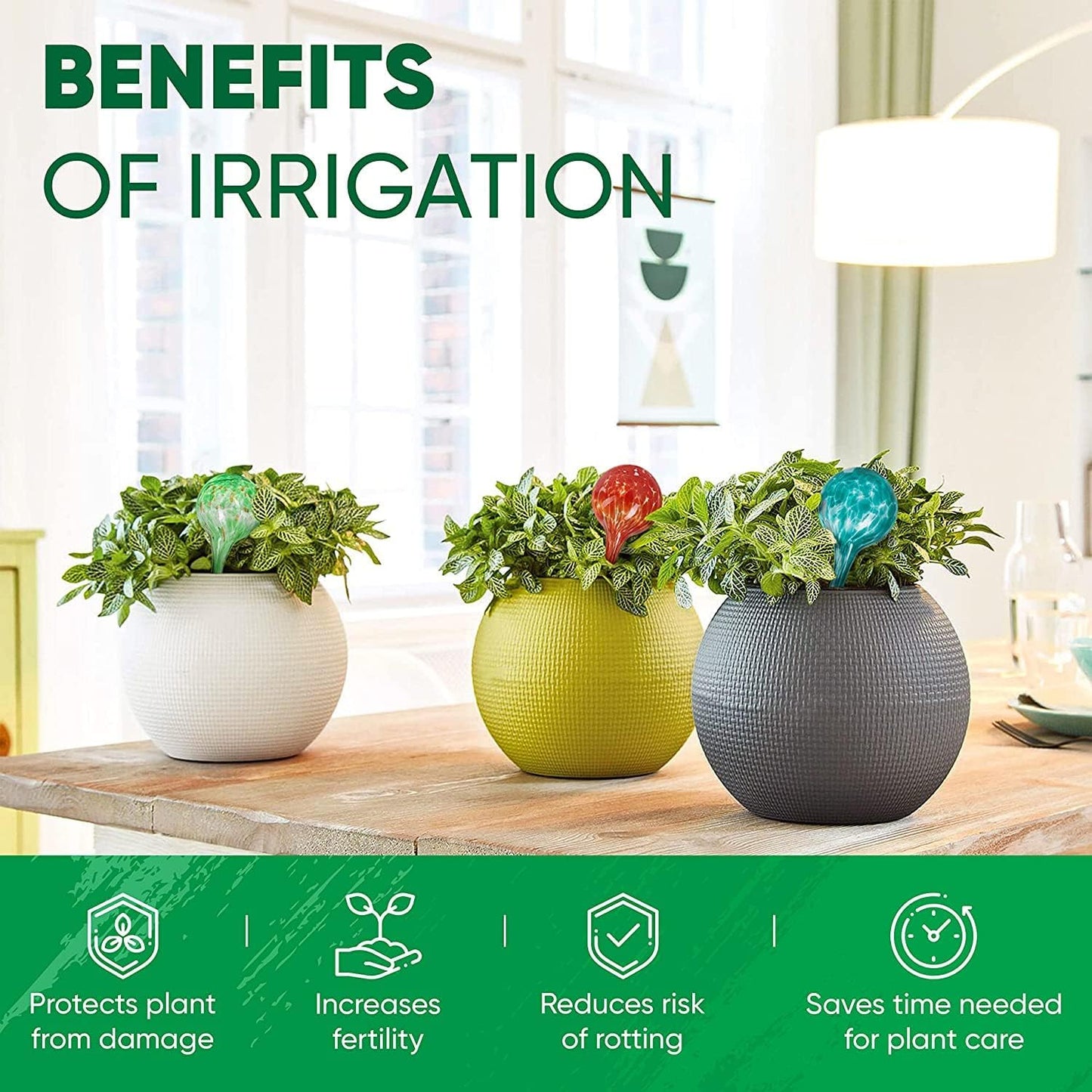 Plant Watering Globes Set of 2 - Large Self Watering Globes for Indoor & Outdoor Plants - Multicolored, Automatic, Glass Watering Bulbs for Daily Use, Plant Watering Devices