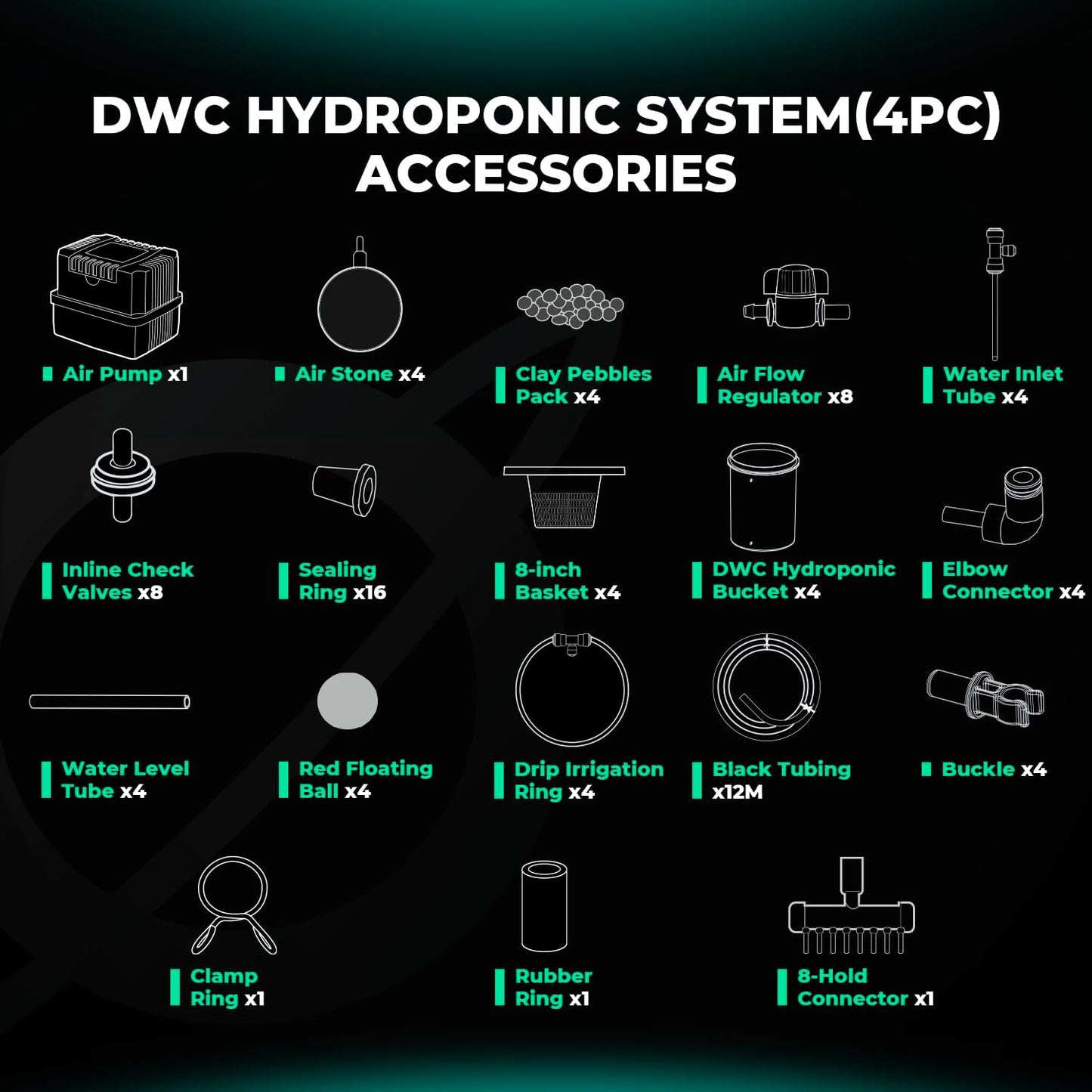MARS HYDRO DWC Hydroponics Grow System 5 Gallon Deep Water Culture with Recirculating Drip Garden System 11W Air Pump, Multi-Purpose Air Hose, Air Stone, 4 Buckets and Top Drip Kit