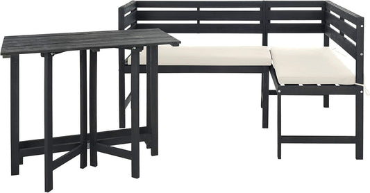 SAFAVIEH PAT6754A Collection Wilton Teak and Navy Balcony Corner Lounge Outdoor Set