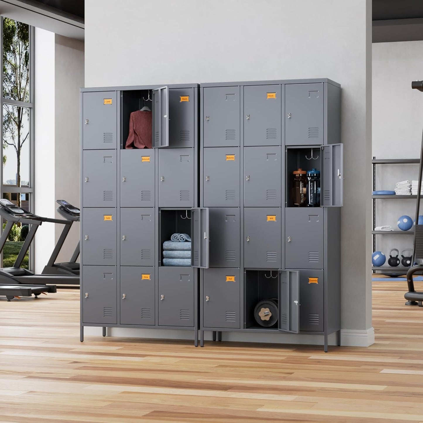 Aobabo 12 Doors Metal Storage Locker for Employees, Storage Locker with Name Card Slot for School Office Gym Bedroom, Dark Grey, Assembly Required