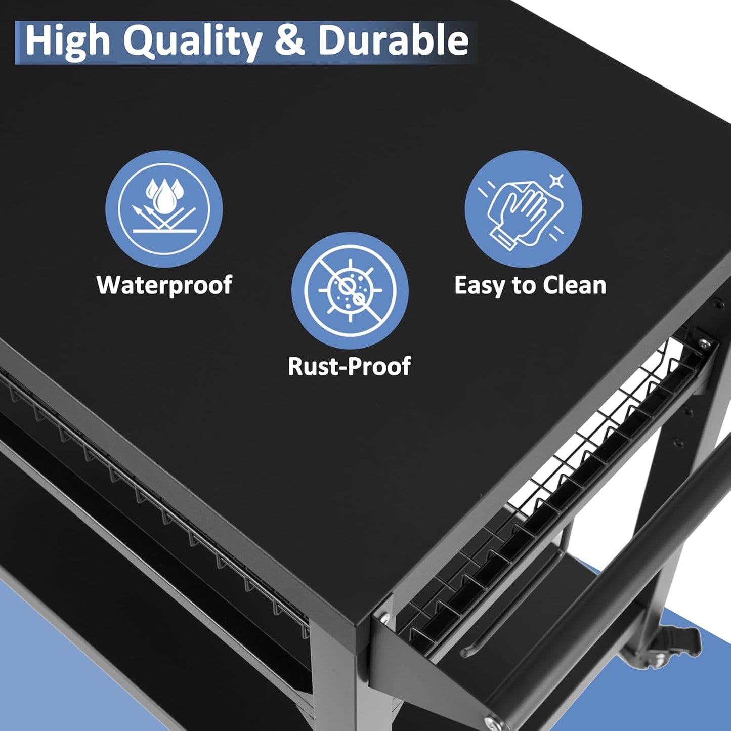 Spurgehom Grill Cart, Pizza Oven Stand Table with Wheels, Outdoor Movable Kitchen Cooking Prep Table BBQ Cart with Mesh Racks for Home Party, Bar, Camping