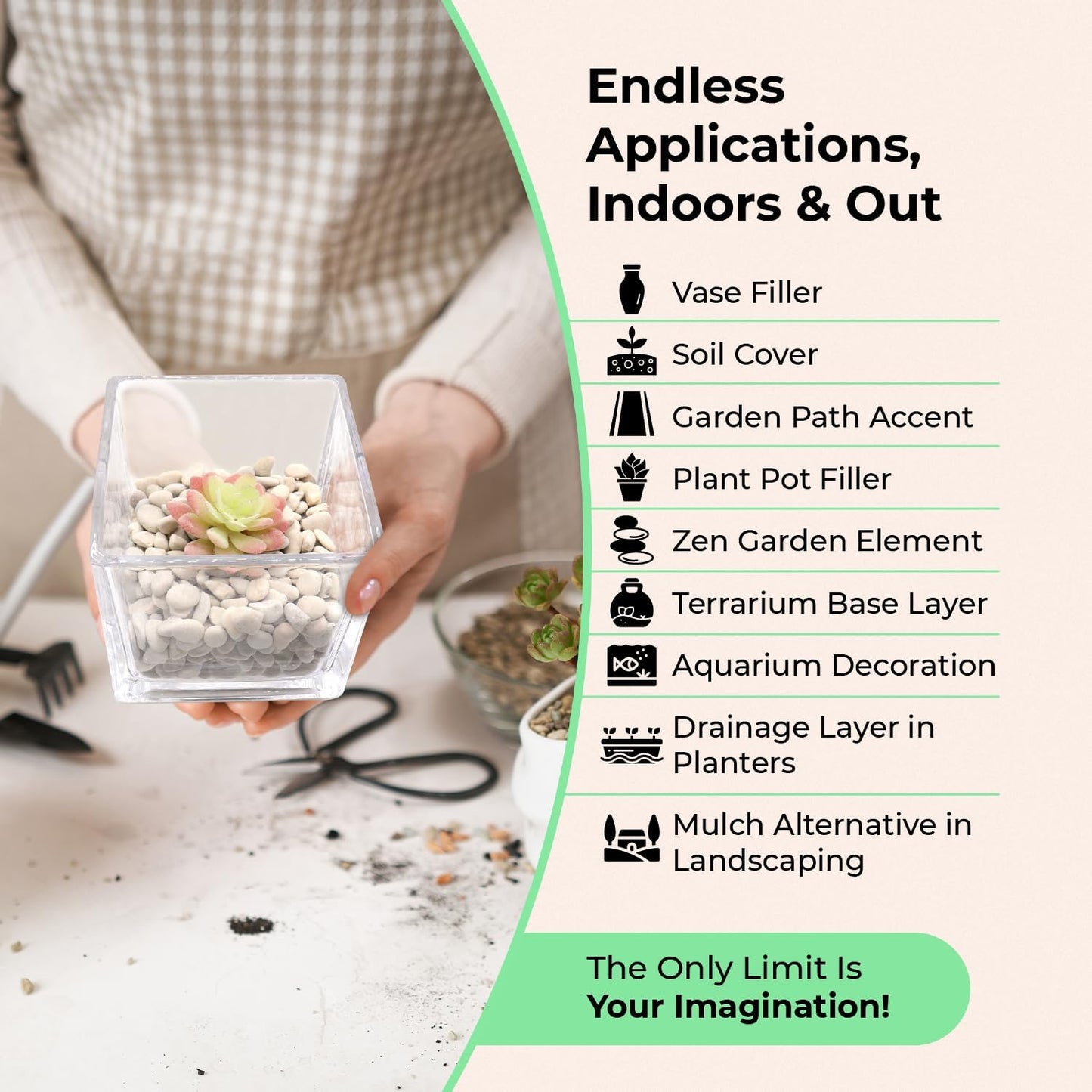 Rocks for Plants. Green Jade Polished Decorative Pebbles. 0.5 to 1 Inch 18 lbs. for Garden, Landscaping, Indoor, Vase fillers, Crafting, Succulents, pots, Plants