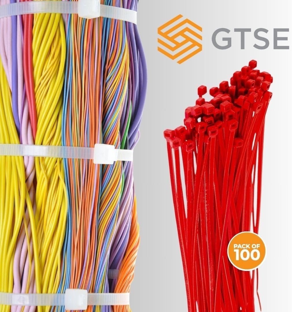 GTSE 12 Inch Red Zip Ties, 100 Pack, 50lb Strength, UV Resistant Long Nylon Cable Ties, Self-Locking 12" Tie Wraps