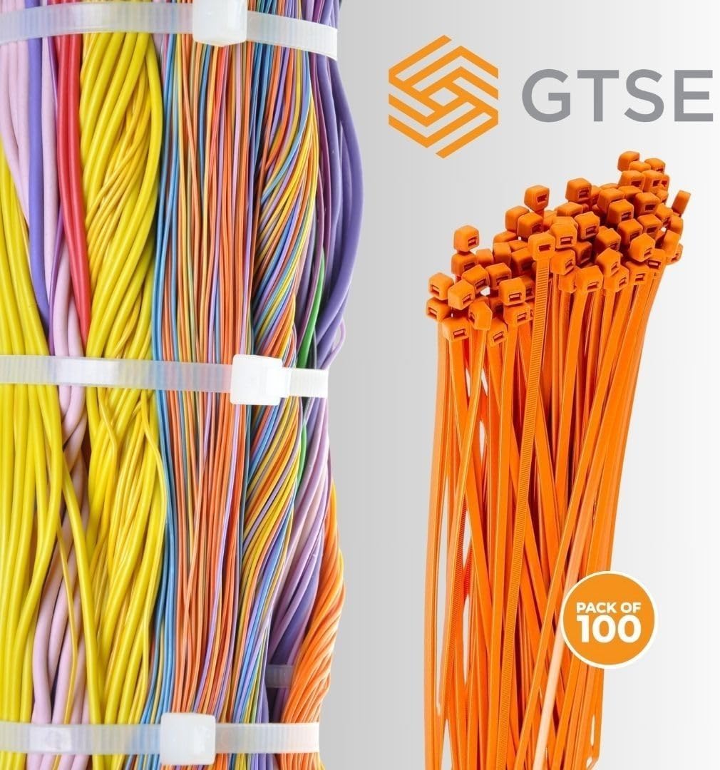 GTSE 12 Inch Orange Zip Ties, 100 Pack, 50lb Strength, UV Resistant Long Nylon Cable Ties, Self-Locking 12" Tie Wraps