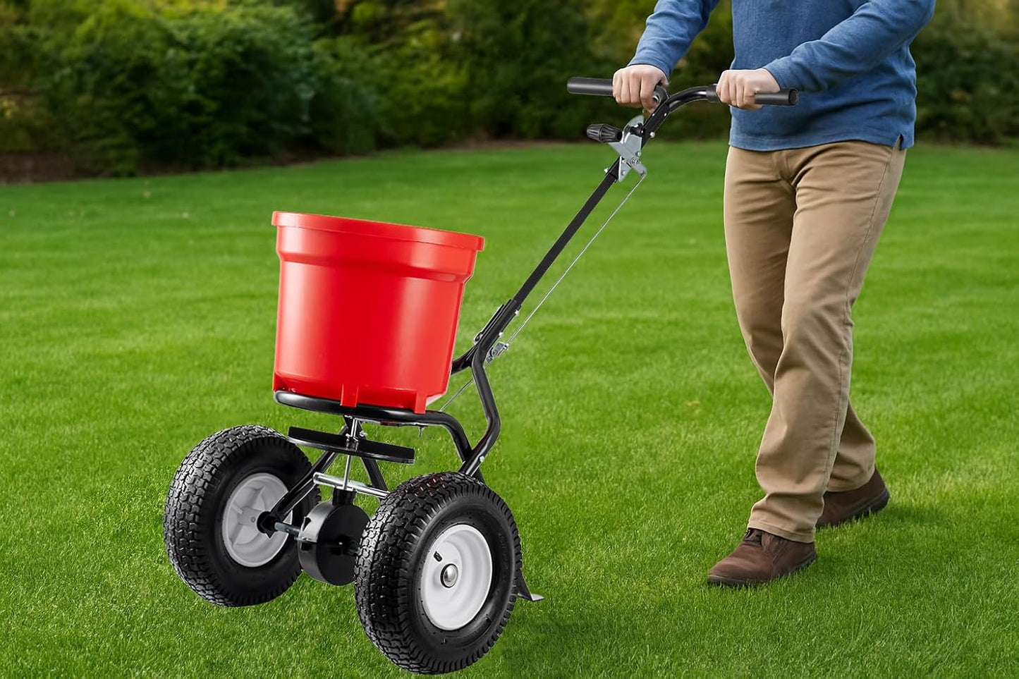 Broadcast Spreader 90 LBS, Walk-Behind Fertilizer Spreader with 12.5" Pneumatic Wheels, Push Salt Spreader for Lawn, Seed, Fertilizer & Ice Melt